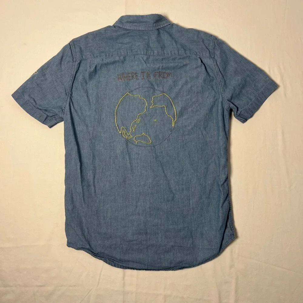 Levis Mens Chambray Shirt Short Sleeve Blue Llama Skateboard Globe Small